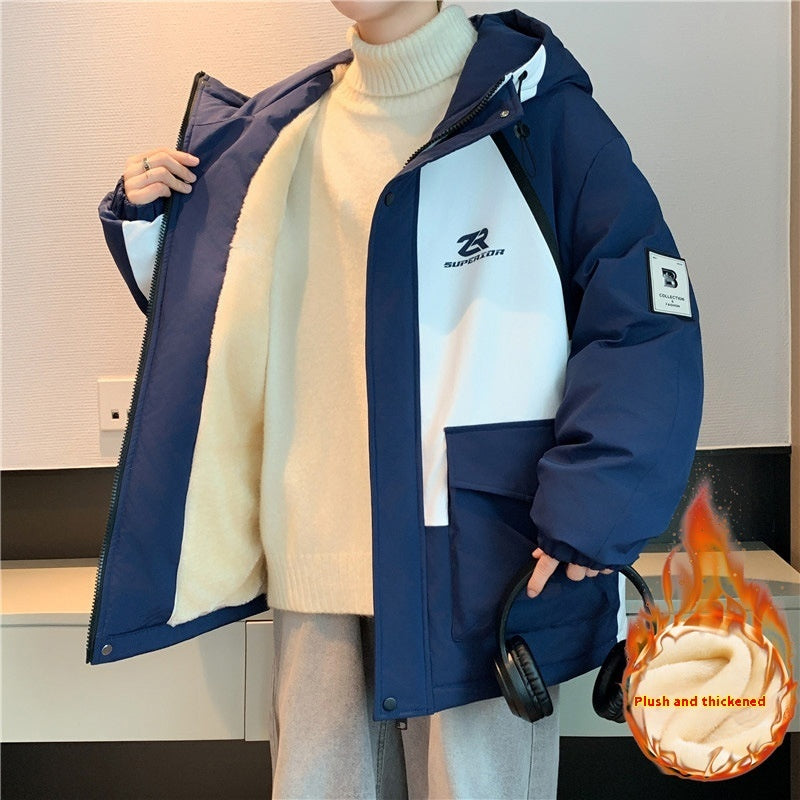 Winter Fleece-lined Thickened Warm Work Clothing Hooded Cotton Coat Jacket