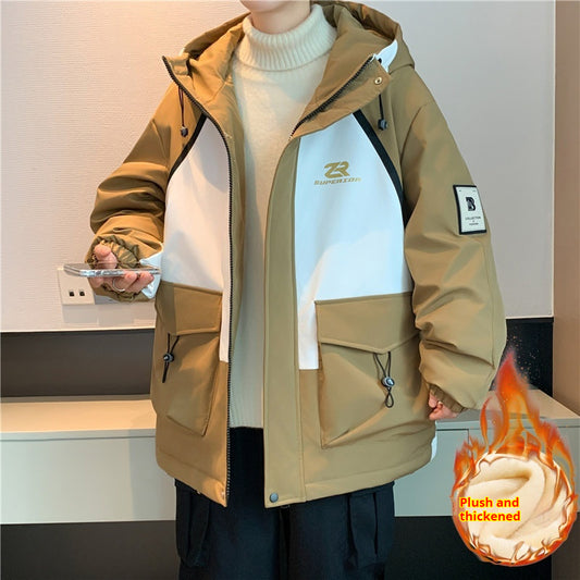 Winter Fleece-lined Thickened Warm Work Clothing Hooded Cotton Coat Jacket