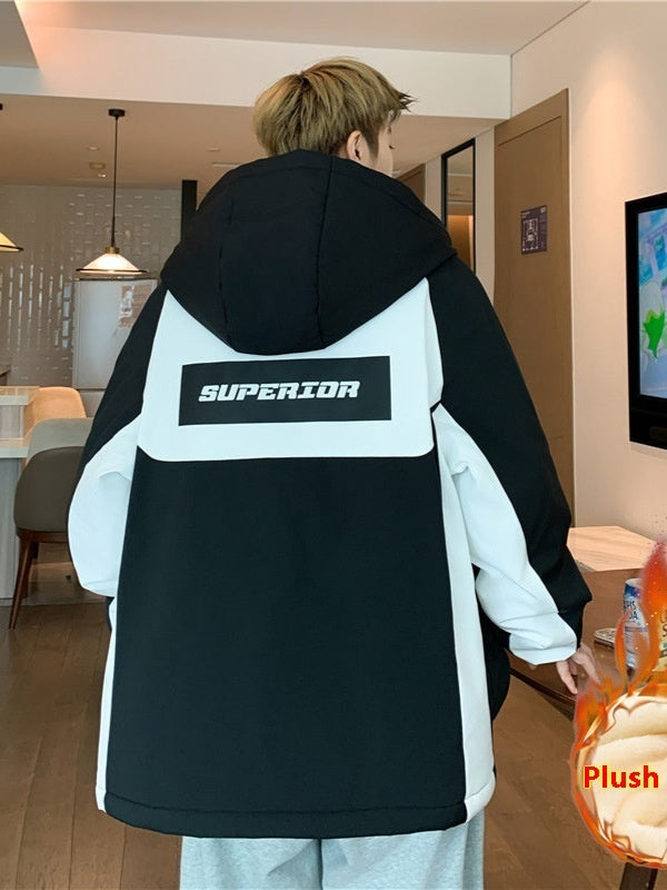 Winter Fleece-lined Thickened Warm Work Clothing Hooded Cotton Coat Jacket